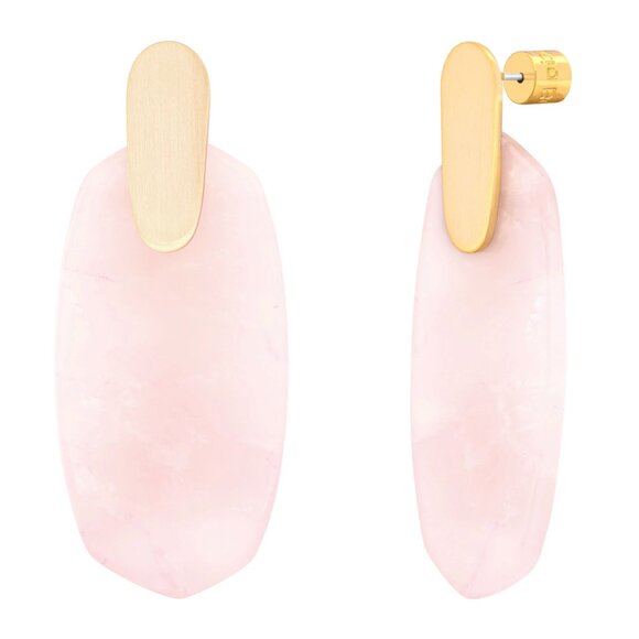 Alicia Bonnie Cathy Rose Quartz Gemstone Oval Drop Earrings, 14K Gold Plated - Picture 5 of 6
